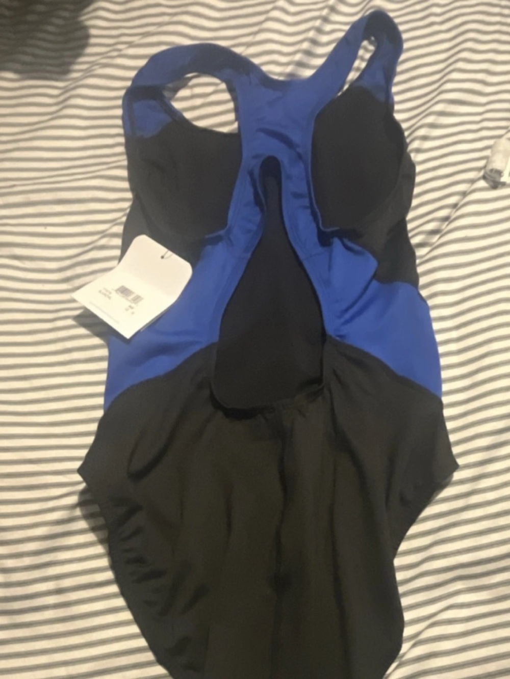 Women's One-Piece Swimsuit in Blue and Black - Supportive Racerback